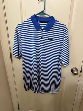 Nike Blue & White Striped Golf Polo